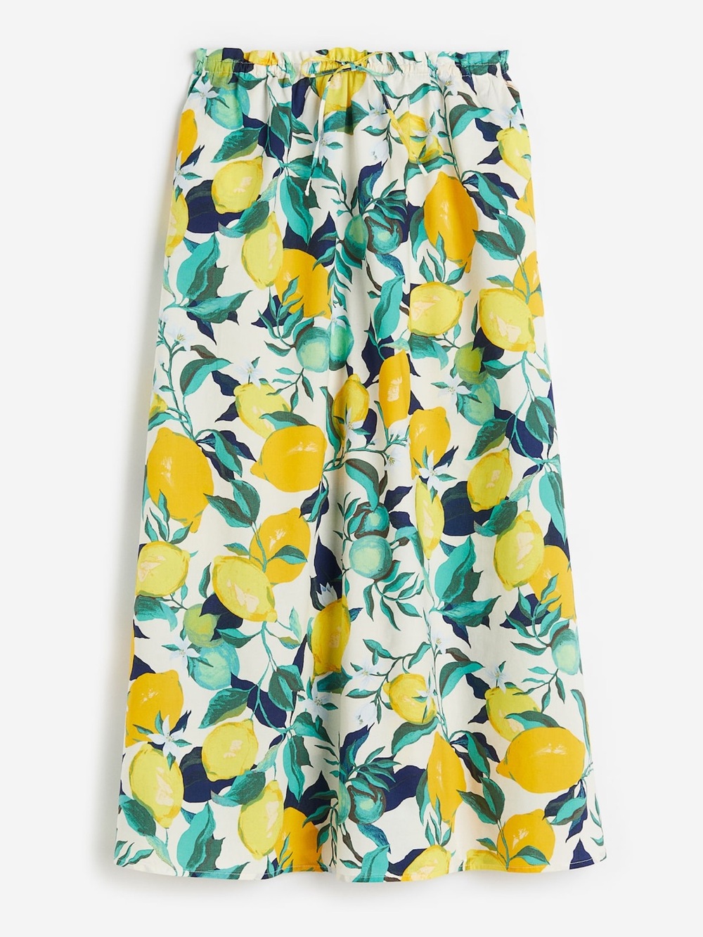H&M Lemon Print Maxi Skirt Womens L Mediterranean Coastal Summer Vacation